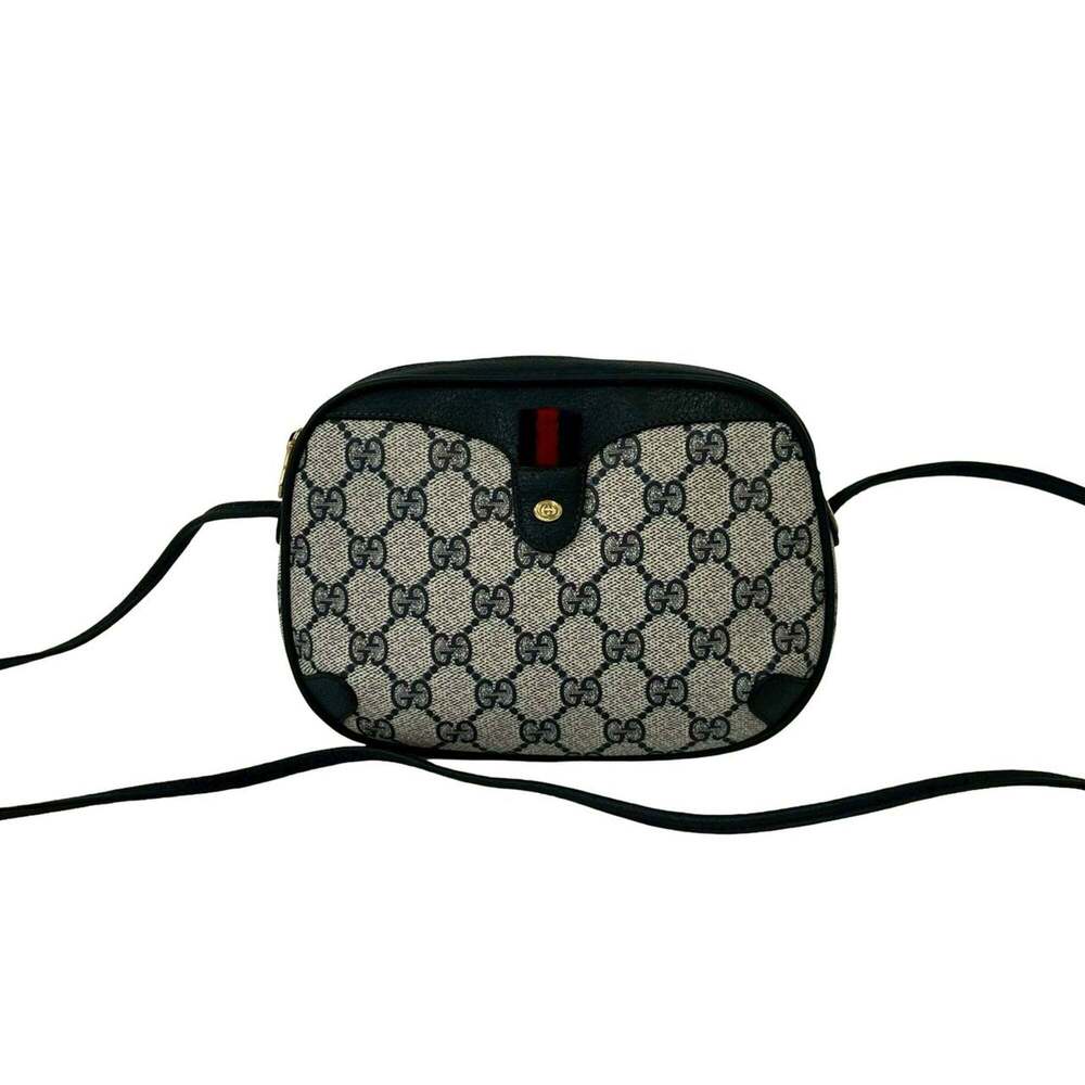 GUCCI Vintage Old Gucci Sherry Line GG Logo Hardware Leather Shoulder Bag Pou...